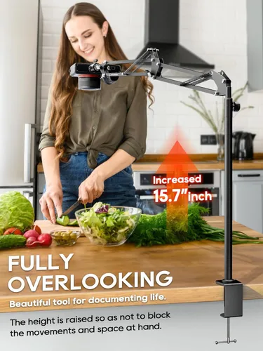 Vista 2 de Soporte de cámara superior, soporte de cámara de escritorio con brazo articulado, capacidad de carga de 5 libras, soporte ajustable de 360°