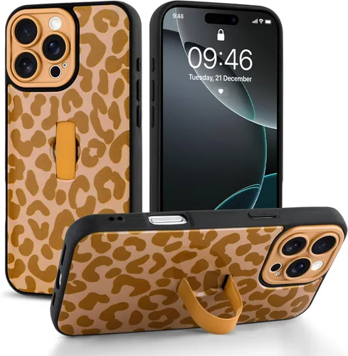 Vista 67 de Funda Compatible con iPhone 13 con Correa de Mano para los Dedos y Soporte, Funda de Teléfono con Estampado de Leopardo y Guepardo Moderno y Genial