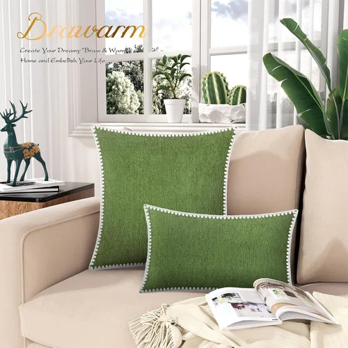 Vista 264 de BRAWARM Fundas de almohada 40x40 cm - Paquete de 2 fundas de almohada de chenilla negra, fundas de almohada de chenilla suave teñida sólida