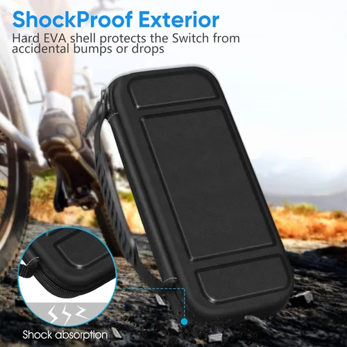 Vista 5 de Fintie Funda de transporte para Nintendo Switch OLED modelo 2021Switch 2017, a prueba de golpes funda protectora rígida bolsa de viaje con 10