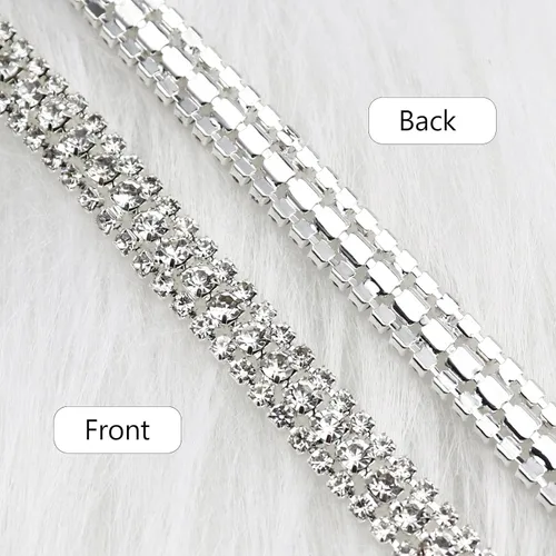 Vista 3 de Cadena de diamantes de imitación de 3 yardas con 3 filas para manualidades, cadena de cierre de diamantes de imitación plateada para hacer joyas