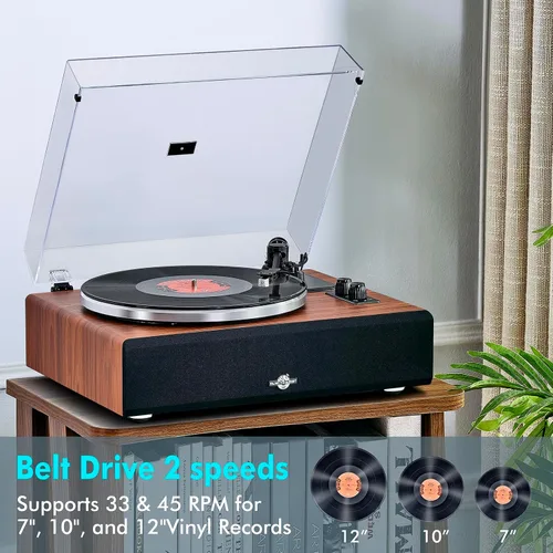 Vista 3 de Tocadiscos con altavoz, tocadiscos de vinilo con cartucho magnético para decoración del hogar y entretenimiento, tocadiscos de vinilo adecuado