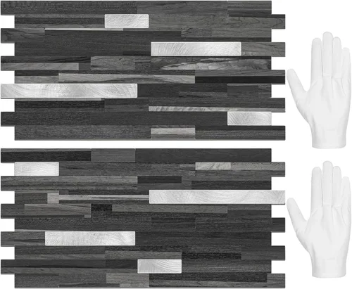 Vista 11 de STICKGOO 2 Hojas de Azulejos Adhesivos Despegables para Salpicadero, Azulejos Adhesivos para Salpicadero de Cocina y Baño, Aspecto de Madera Negro