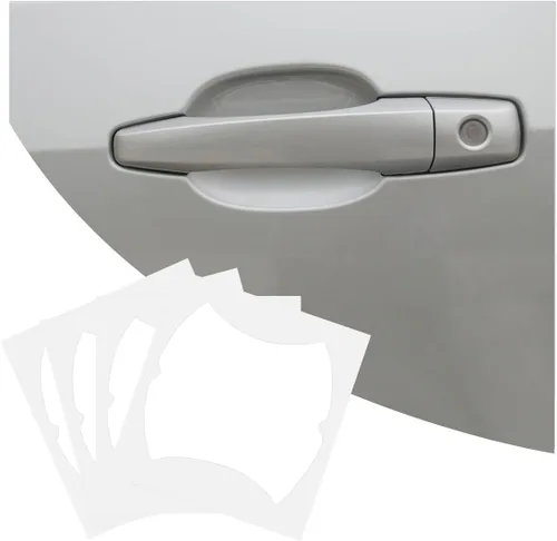 Vista 13 de 4 calcomanías para tazas de manijas de automóvil, película protectora antiarañazos de fibra de carbono para puertas de automóvil, protector de tazas