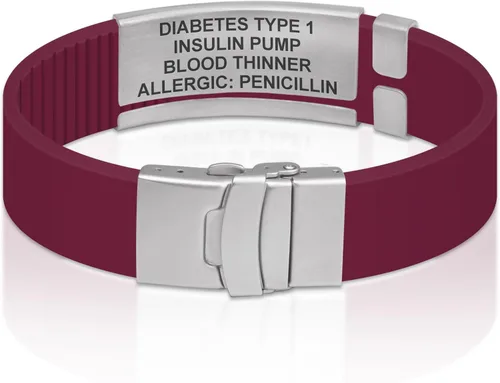 Vista 24 de Divoti Pulsera de identificación de alerta médica grabada personalizada, grabado láser de doble cara, pulsera de silicona, cierre de seguridad