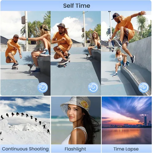 Vista 4 de Cámara digital 4K de 64MP, Hoestr Cámara compacta de punto y disparo con zoom automático de 18X y enfoque automático con tarjeta TF de 64GB, flash