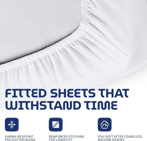 Vista 5 de White Classic Juego de sábanas ajustadas de hospital, camiseta de punto suave de calidad (2 unidades)