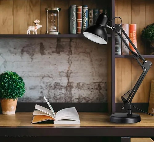 Vista 4 de Lámpara de escritorio con abrazadera ajustable de 24 pulgadas de altura, lámpara de mesa de metal con brazo oscilante, cuello de cisne y pantalla