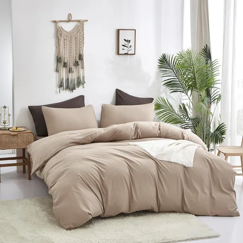 Vista 511 de CLOTHKNOW Juego de edredón de 3 piezas a cuadros color beige óxido, tamaño Full, juego de ropa de cama de cuadros edredón terracota con 2 fundas
