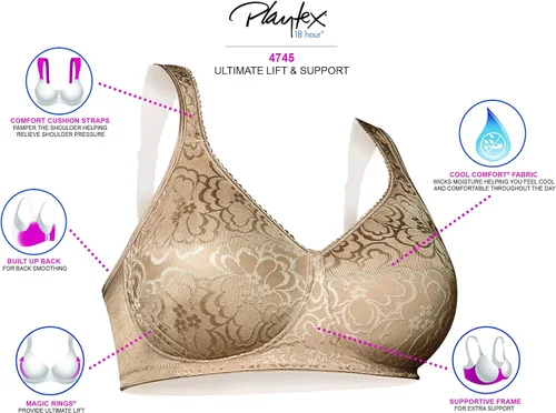 Vista 5 de Playtex Brasier de cobertura completa sin aros de 18 horas para mujer con comodidad diaria, paquete individual o de 2