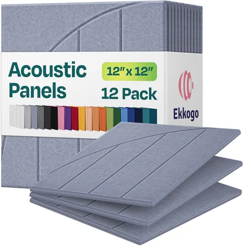 Vista 11 de Paneles acústicos, paquete de 12 paneles de pared insonorizados de 12 x 10.4 x 0.4 pulgadas, paneles de amortiguación de sonido de alta densidad