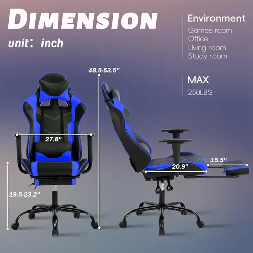 Vista 44 de Sillas de cuero sintético con respaldo alto, silla de computadora con reposacabezas y soporte lumbar, asiento ancho ajustable en altura ajustable