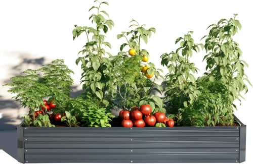 Vista 10 de LuxenHome - Kit de cama de jardín elevada galvanizada de 6 x 3 x 1 pies, para exteriores, caja rectangular de metal para jardinería, maceta grande