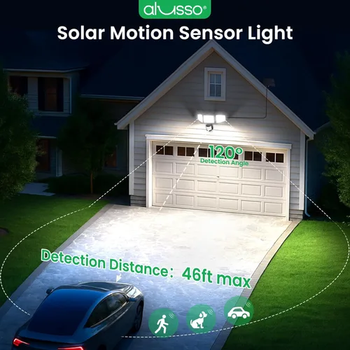 Vista 6 de ALUSSO Luces solares para exteriores con sensor de movimiento, 3000-6500K CCT regulable 3 cabezales de luz de seguridad con control remoto, IP54