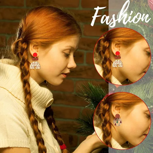 Vista 5 de Huquary 16 pares de pendientes de Navidad de madera, aretes de Navidad de acrílico, lindos aretes de Navidad, Acrílico, Sin gemas.