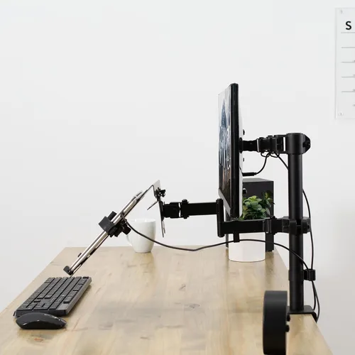 Vista 5 de VIVO Brazo universal de acero para portátil con soporte de poste de movimiento completo con placa VESA extraíble de 2.953 in y 3.937 in, se adapta a