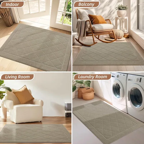 Vista 8 de BEQHAUSE Tapete Atrapa Suciedad para Puerta de 20" x 32", Tapete Antideslizante para Entrada Lavable, Tapete para Puerta para Perros Resistente a
