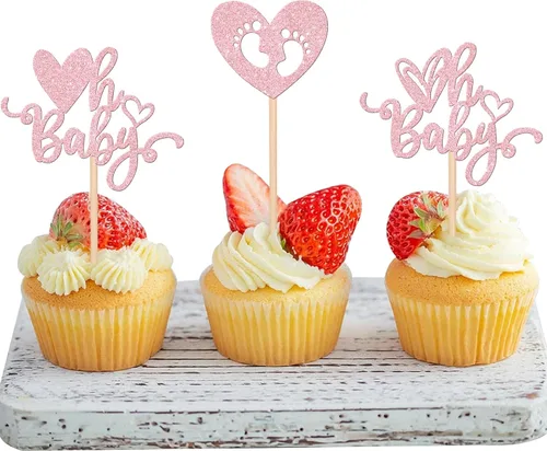 Vista 11 de 24 piezas de decoración para cupcakes para el día de San Valentín, diseño de oso de corazón con purpurina rosa "I Do I Do Cupcake Picks Be Mine