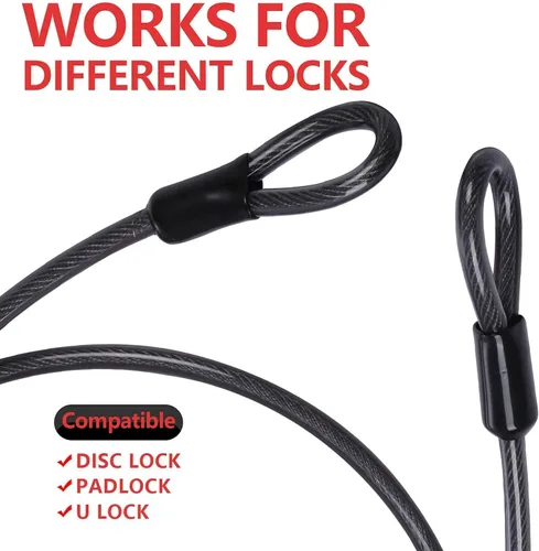 Vista 4 de DELSWIN Cable de acero de seguridad con bucles, 0.472 in (1/2 pulgada) de grosor, 4 pies, resistente cable de bloqueo de bicicleta, cables trenzados