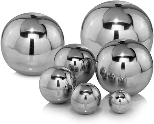Vista 3 de Modern Day Accents 3295 Bola - Esfera pulida, aluminio plateado, relleno, orbes decorativos, decoración de pared moderna de mesa, bolas decorativas