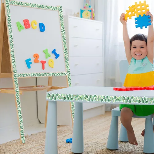 Vista 2 de Borde de eucalipto de 59 pies, calcomanía troquelada para tablero de anuncios, pizarra de aula, decoración de pared y letreros, decoración de bordes