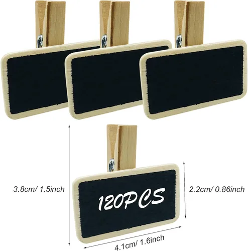 Vista 2 de Woohom - 120 mini pizarras, letreros rectangulares con mensaje en forma de corazón, pizarra, reutilizable, mini pizarra de madera con clips