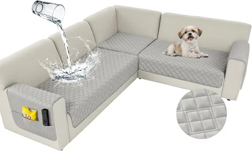Vista 26 de Arfntevss Fundas impermeables para sofá seccional de esquina para perros y mascotas, funda de sofá en forma de L, terciopelo lavable grande