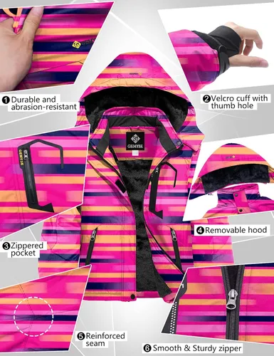 Vista 6 de GEMYSE - Chaqueta de esquí impermeable y resistente al viento con capucha, para niña