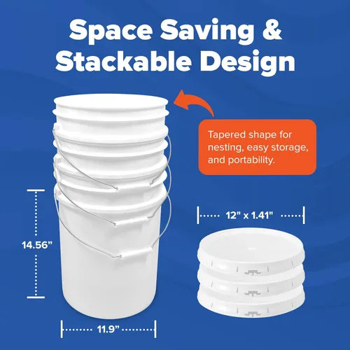 Vista 4 de ePackageSupply Cubo blanco de 5 galones con tapa, fabricado en Estados Unidos, grado alimenticio, cubo de plástico extra duradero resistente, cubos