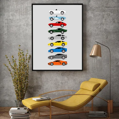 Vista 6 de Idea Network Póster hecho a mano compatible con Chevy Corvette Generations (perfil lateral) impresión de Chevrolet (C1 C2 C3 C4 C5 C6 C7 C8)