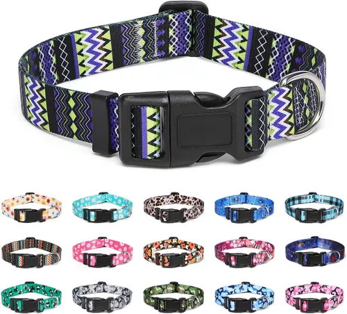 Vista 13 de Collar ajustable para perro con patrones, ultra cómodo, de nailon suave, transpirable, para perros pequeños, medianos y grandes (M, margarita azul)