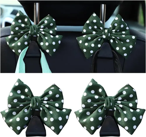 Vista 8 de Mandark 2 piezas de ganchos para reposacabezas de asiento de automóvil, lindos ganchos de arco para bolsos y bolsas, accesorios de decoración