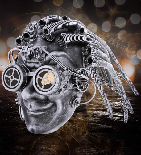 Vista 5 de Attitude Studio Steampunk Smiling Joker - Gafas de máscara completa color plateado