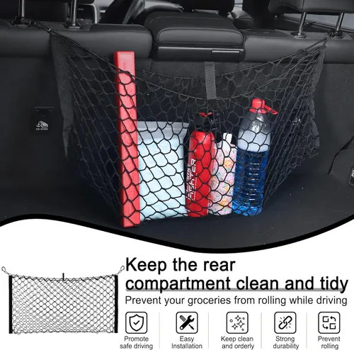 Vista 4 de Amiss Red de carga elástica, accesorios exteriores de automóvil, red de almacenamiento elástica ajustable con gancho para SUV, automóviles