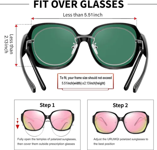 Vista 4 de URUMQI Polarized Sunglasses Fit Over Glasses for Women, Trendy Cat Eye Sunglasses UV400 Protection Lens Flexible TR90 Frame