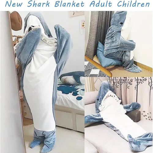 Vista 6 de Shark Blanket Shark Blanket Hoodie Onesie for Adults and Kids, Flannel Wearable Sleeping Bag Sleeping Blanket