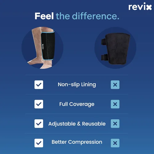 Vista 7 de REVIX XL Shin Ice Pack - Paquete de gel reutilizable para alivio de molestias en pantorrillas y codos, manga de compresión para terapia de frío