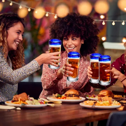 Vista 5 de Lallisa Paquete de 12 vasos de chupito de tequila con borde de cobalto azul de 2 onzas, estilo mexicano, mini copas de vino transparentes a granel
