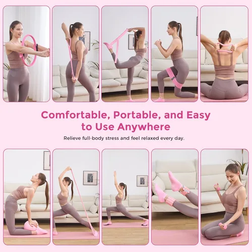 Vista 5 de Home Pilates Kit Pilates Equipment Set, Better Yoga Pilates Essentials Kit for Women with 14.5" Pilates Ring, Ball, Resistance Bands, Ankle Weights