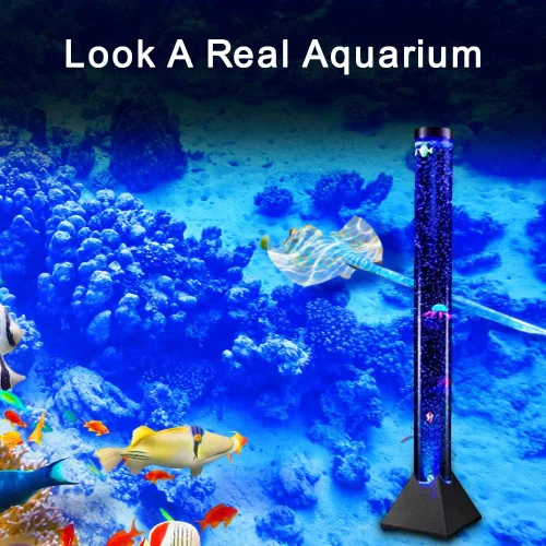 Vista 5 de 4FT LED Bubble Tube Floor Lamp Extra Large Aquarium Lamp with 10 Fish and Remote Control 20 Light Changes Tall Water Tower Tank Night Light for