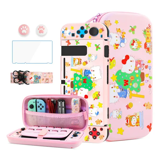 Vista 11 de HYPERCASE Cute Cat Switch Case Kit for NS Accessories Storage, with Portable Travel Carrying Bag Pouch, Soft Switch Protective Skin Cover, HD Screen