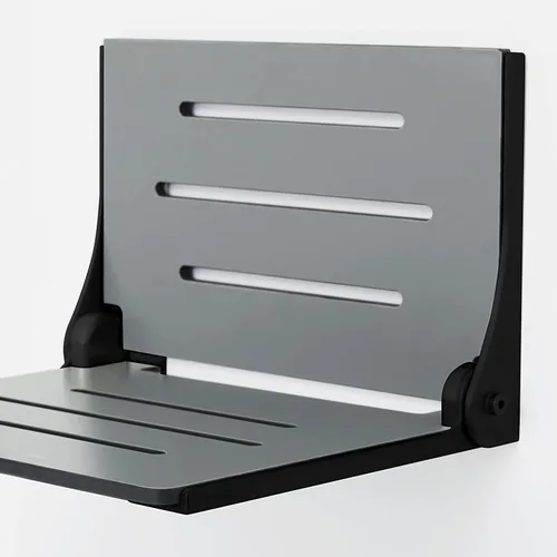 Vista 3 de Seachrome Lift-Assist Silhouette - Ducha plegable con respaldo alto, asiento de almendra con marco de bronce