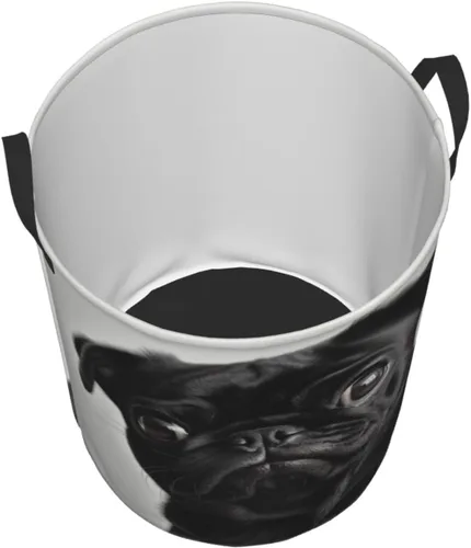 Vista 3 de Cute Black Pug Dog print Circular Hamper Waterproof Storage Bin Organizer Basket Laundry Hamper With Handles For Clothes Toys Small