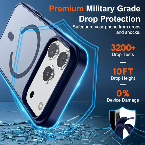 Vista 2003 de SUPFINE - Funda magnética para iPhone 13 Pro Max (compatible con MagSafe), (protección contra caídas de grado militar de 10 pies), delgada, Negro