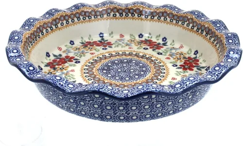 Vista 9 de Plato de pastel de mariposa azul de cerámica polaca de rosa azul