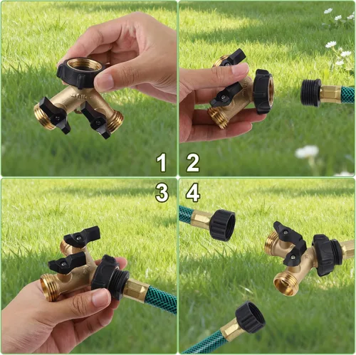Vista 6 de Biswing Divisor de Manguera de Jardín de 2 Vías, Conector de Grifo de Latón Resistente Divisor, Divisor en Y 2 Válvulas con 2 Arandelas de Goma