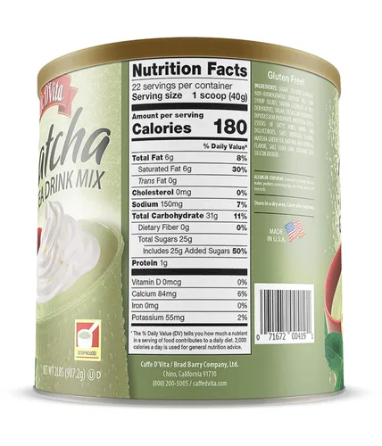 Vista 2 de Caffe D'Vita Mezcla de bebida de té verde matcha, polvo de té verde matcha japonés, sin gluten, baja en grasa, sin colesterol, sin aceites