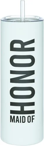 Vista 7 de Santa Barbara Design Studio Wedding Collection - Vaso delgado blanco y negro con pajita, 20 onzas, diseño de esposa