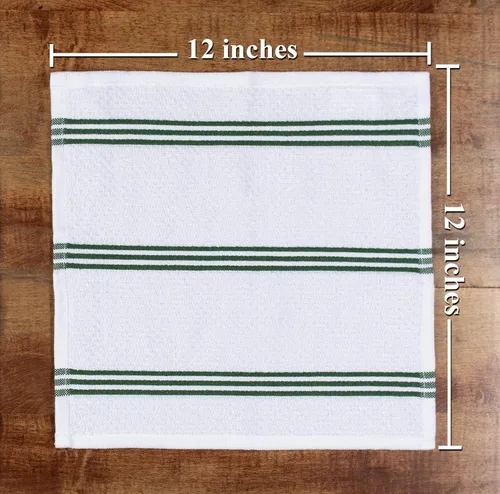 Vista 5 de Sticky Toffee Juego de 8 paños de cocina de algodón – 12x12 pulgadas en verde oscuro y blanco, paños de cocina reutilizables y absorbentes paños