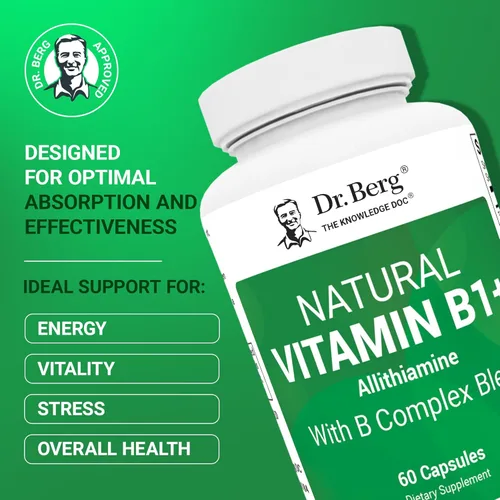 Vista 2 de Dr. Berg Vitamina Natural B1 B6 B12 Complejo - Suplemento de Vitamina B1 de Allithiamina con 8 Vitaminas Esenciales del Complejo B para Hombres